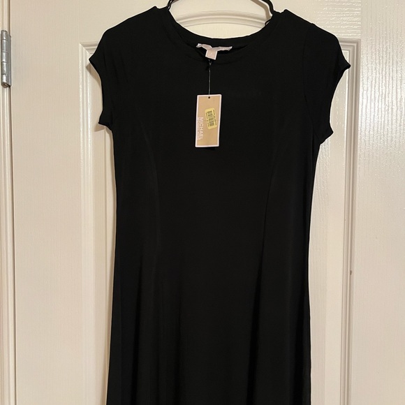 NWT Michael Kors Cap Sleeve Slit Maxi Dress (Black) Women's Dress - Picture 3 of 7